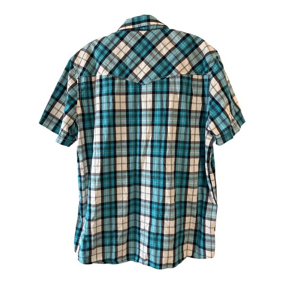 Roebuck & Co. Men’s L Plaid Pearl Snap Western Shirt – Blue/Black/White – 2010s - Picture 7 of 7